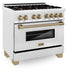 ZLINE Autograph Edition 36 in. 4.6 cu. ft. Legacy Dual Fuel Range with 6 Burner Gas Cooktop and Electric Convection Oven in Satin Stainless Steel and Champagne Bronze Accents, Open Box-Great Condition