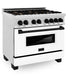 ZLINE Autograph Edition 36 in. 4.6 cu. ft. Legacy Dual Fuel Range with 6 Burner Gas Cooktop and Electric Convection Oven in Satin Stainless Steel with White Matte Door and Matte Black Accents, Open Box-Great Condition