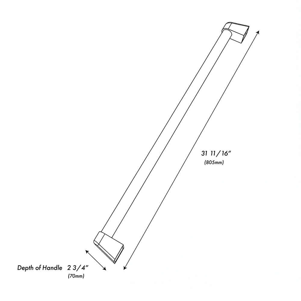 ZLINE Autograph Edition 36 in. Freestanding French Door Refrigerator Helix Handles (Set of 4) in Matte Black (RFMHZ-36-K-MB) dimensional diagram.