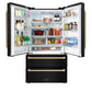 ZLINE Autograph Edition 36 in. 22.5 cu. ft. Counter-Depth French Door Refrigerator with Ice Maker in Fingerprint-Resistant Black Stainless Steel and Champagne Bronze Traditional Handles (RFMZ-36-BS-CB)