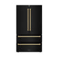 ZLINE Autograph Edition 36 in. 22.5 cu. ft. Counter-Depth French Door Refrigerator with Ice Maker in Fingerprint-Resistant Black Stainless Steel with Polished Gold Traditional Handles (RFMZ-36-BS-G)