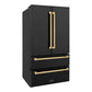 ZLINE Autograph Edition 36 in. 22.5 cu. ft. Counter-Depth French Door Refrigerator with Ice Maker in Fingerprint-Resistant Black Stainless Steel with Polished Gold Traditional Handles (RFMZ-36-BS-G)