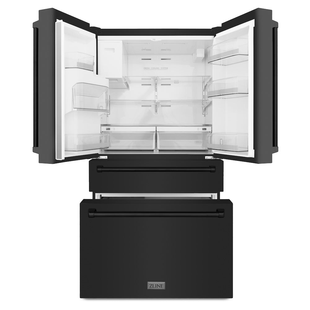 ZLINE 36 in. 21.6 cu. ft. Counter-Depth French Door Refrigerator with Water and Ice Dispenser in Fingerprint-Resistant Black Stainless Steel, Open Box-Excellent Condition