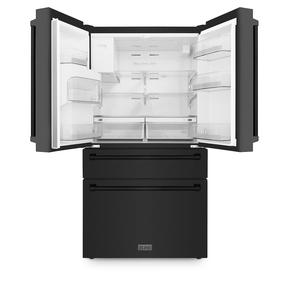ZLINE 36 in. 21.6 cu. ft. Counter-Depth French Door Refrigerator with Water and Ice Dispenser in Fingerprint-Resistant Black Stainless Steel, Open Box-Good Condition