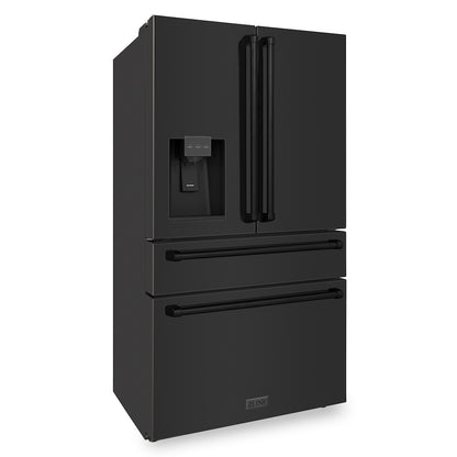 ZLINE 36 in. 21.6 cu. ft. Counter-Depth French Door Refrigerator with Water and Ice Dispenser in Fingerprint-Resistant Black Stainless Steel, Open Box-Good Condition main image.