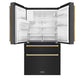 ZLINE Autograph Edition 36 in. 21.6 cu. ft. Counter-Depth French Door Refrigerator with Water and Ice Dispenser in Fingerprint-Resistant Black Stainless Steel with Polished Gold Traditional Handles (RFMZ-W-36-BS-G)