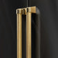ZLINE Autograph Edition 36 in. 19.6 cu. ft. French Door Built-In Bottom Freezer Refrigerator with Water Dispenser and Ice Maker in Black Stainless Steel with Graphite Gray Interior and Polished Gold Helix Handles (GRBIVZ-BS36KG) two Helix handles on refrigerator exterior showing knurled diamond texture.