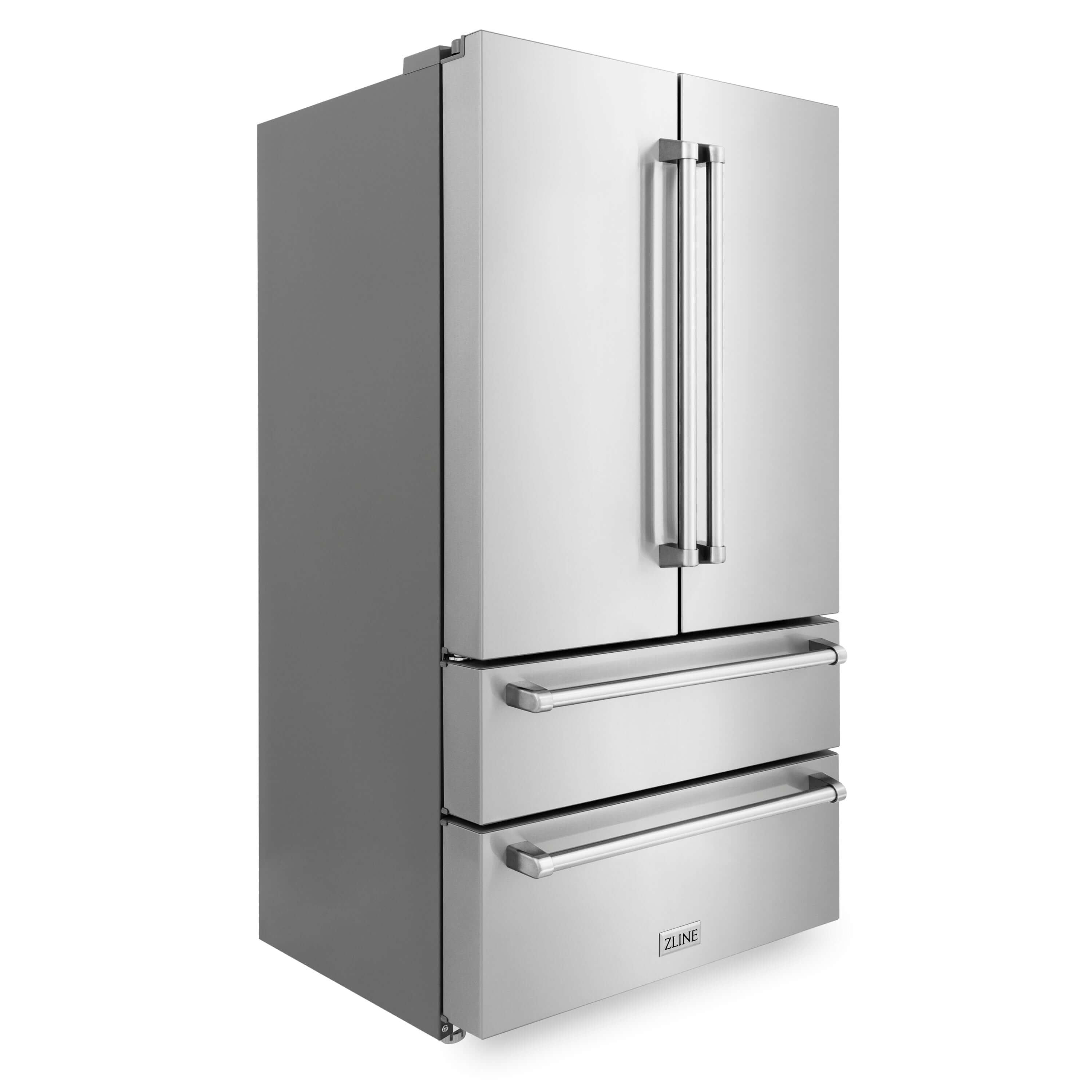 ZLINE Kitchen Package in Stainless Steel with 36 in. French Door Refrigerator, 48 in. Dual Fuel Range, 48 in. Convertible Vent Range Hood, 24 in. Microwave Drawer, and 24 in. Tall Tub Dishwasher (5KPR-RARH48-MWDWV)