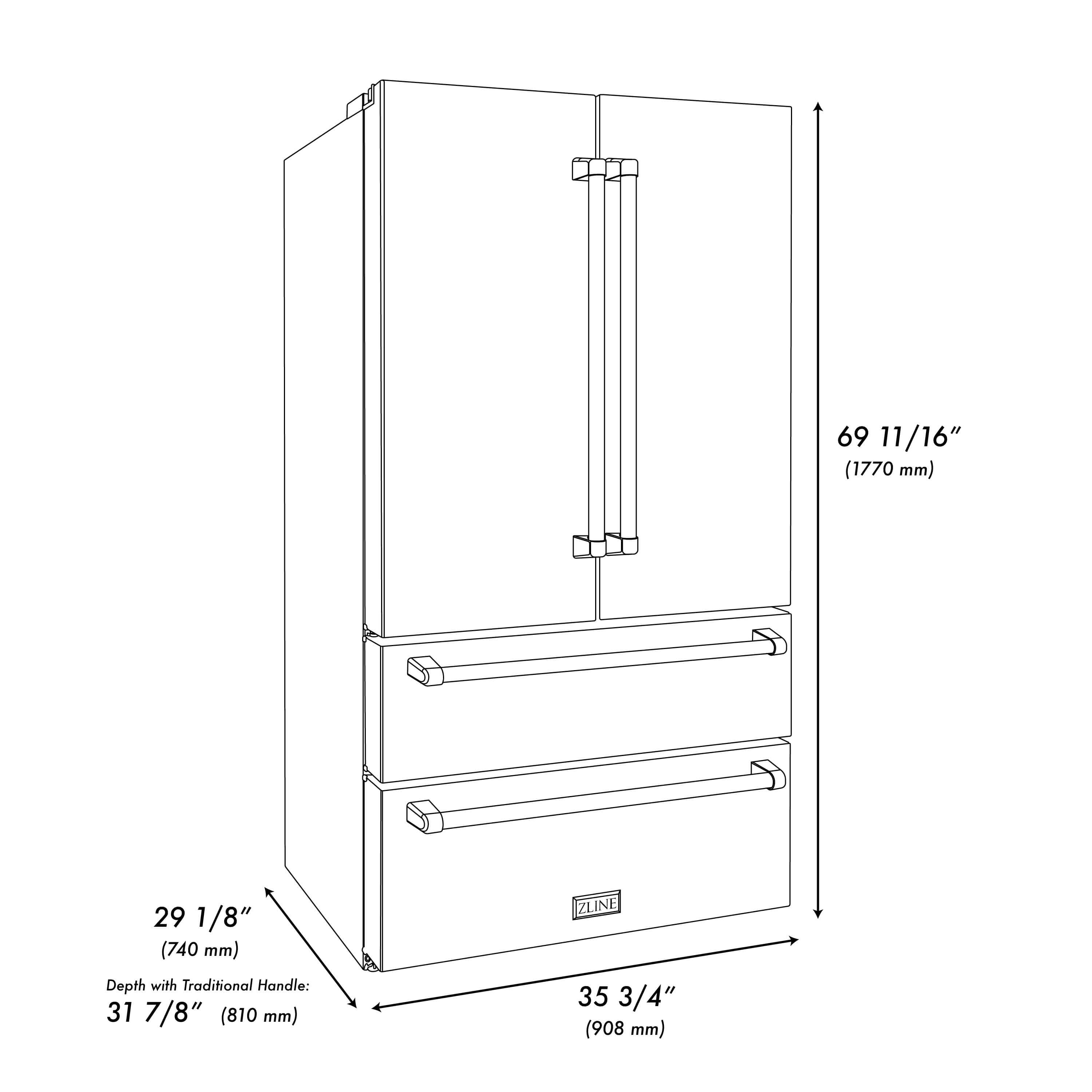 ZLINE 36 in. Freestanding French Door Refrigerator with Ice Maker in Fingerprint Resistant Stainless Steel (RFM-36)