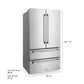 ZLINE 36 in. 22.5 cu. ft. Counter-Depth French Door Refrigerator with Ice Maker in Fingerprint-Resistant Stainless Steel (RFM-36) dimensional diagram.