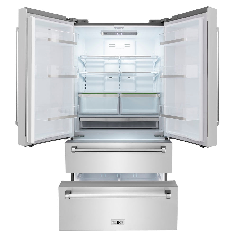 ZLINE 36 in. 22.5 cu. ft. Counter-Depth French Door Refrigerator with Ice Maker in Fingerprint-Resistant Stainless Steel, Open Box-Good Condition