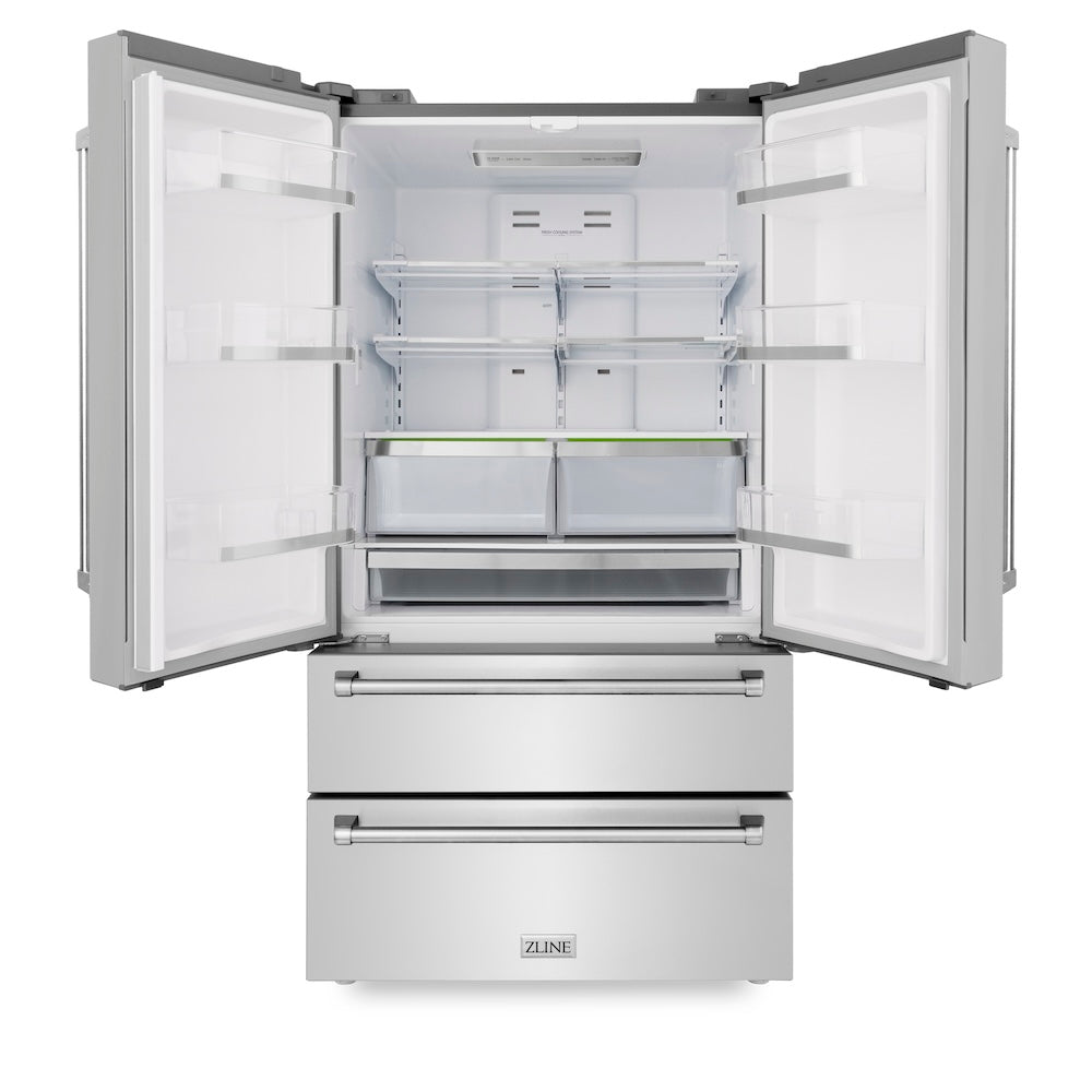 ZLINE Kitchen Package with Refrigeration, 30 in. Stainless Steel Dual Fuel Range, 30 in. Range Hood, Microwave Drawer, and 24 in. Tall Tub Dishwasher (5KPR-RARH30-MWDWV)