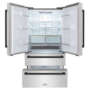 ZLINE Autograph Edition 36 in. 22.5 cu. ft. Counter-Depth French Door Refrigerator with Ice Maker in Fingerprint-Resistant Stainless Steel with Matte Black Modern Handles (RFMZ-36-FMB)