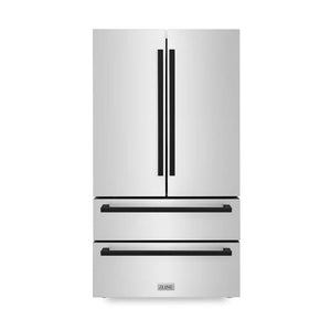 ZLINE Autograph Edition 36 in. 22.5 cu. ft. Counter-Depth French Door Refrigerator with Ice Maker in Fingerprint-Resistant Stainless Steel with Matte Black Modern Handles (RFMZ-36-FMB) main image.