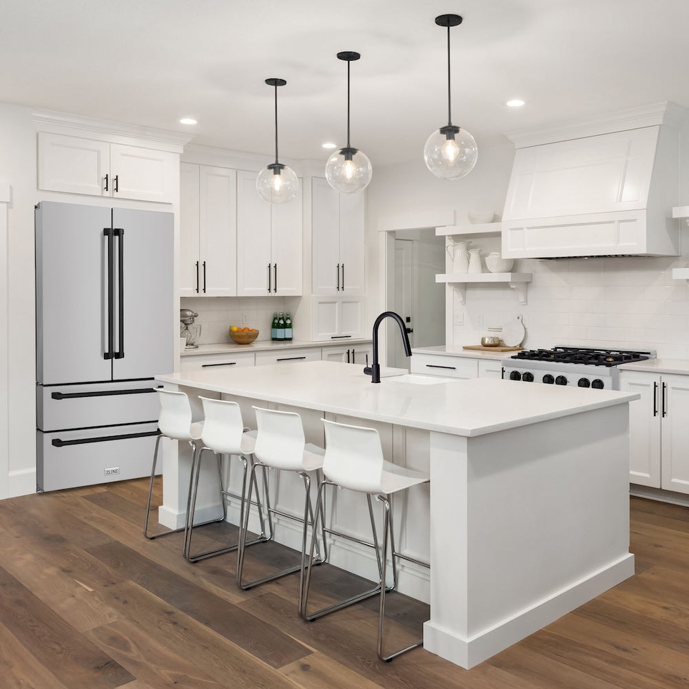 ZLINE Autograph Edition 36 in. Kitchen Package with Stainless Steel Dual Fuel Range, Range Hood, Dishwasher and Refrigerator with Matte Black Accents (4KAPR-RARHDWM36-MB)