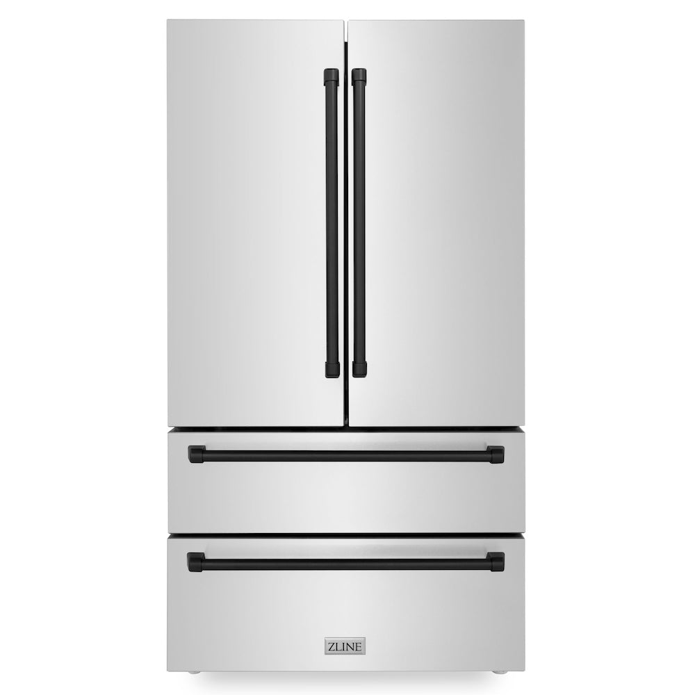 ZLINE Autograph Edition 48 in. Kitchen Package in Stainless Steel with Dual Fuel Range, Range Hood, Dishwasher and Refrigerator with Matte Black Accents (4KAPR-RARHDWM48-MB)