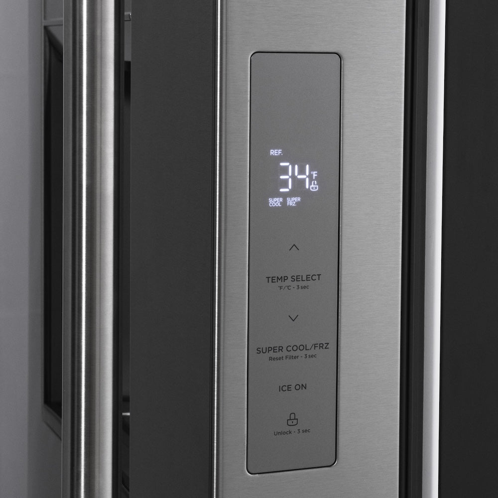 ZLINE 36" Standard-Depth French Door Stainless Steel Refrigerator (RSM-W-36) Close Up, Digital LED Display