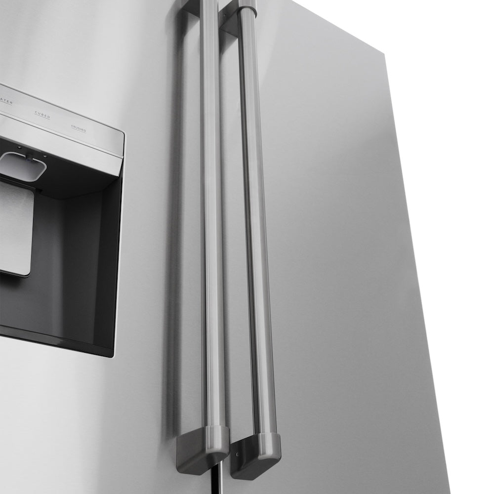 ZLINE 36" Standard-Depth French Door Stainless Steel Refrigerator (RSM-W-36) handles close up.