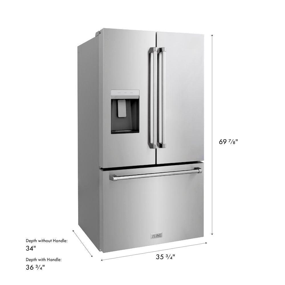 ZLINE 36 in. 28.9 cu. ft. Standard-Depth French Door External Water Dispenser Refrigerator with Dual Ice Maker in Fingerprint-Resistant Stainless Steel, Open Box-Excellent Condition