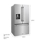 ZLINE 36 in. 28.9 cu. ft. Standard-Depth French Door External Water Dispenser Refrigerator with Dual Ice Maker in Fingerprint-Resistant Stainless Steel (RSM-W-36) dimensional diagram.