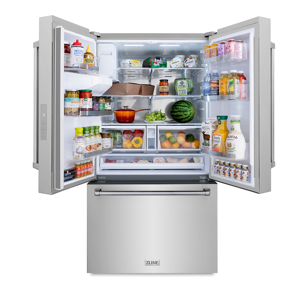 ZLINE 36 in. 28.9 cu. ft. Standard-Depth French Door External Water Dispenser Refrigerator with Dual Ice Maker in Fingerprint-Resistant Stainless Steel, Open Box-Good Condition