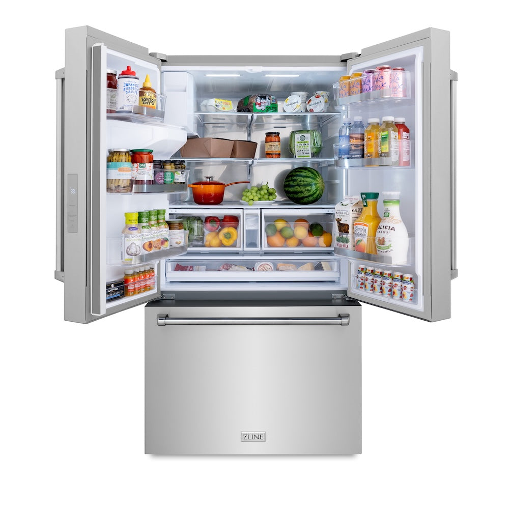 ZLINE 36 in. 28.9 cu. ft. Standard-Depth French Door External Water Dispenser Refrigerator with Dual Ice Maker in Fingerprint-Resistant Stainless Steel, Open Box-Excellent Condition