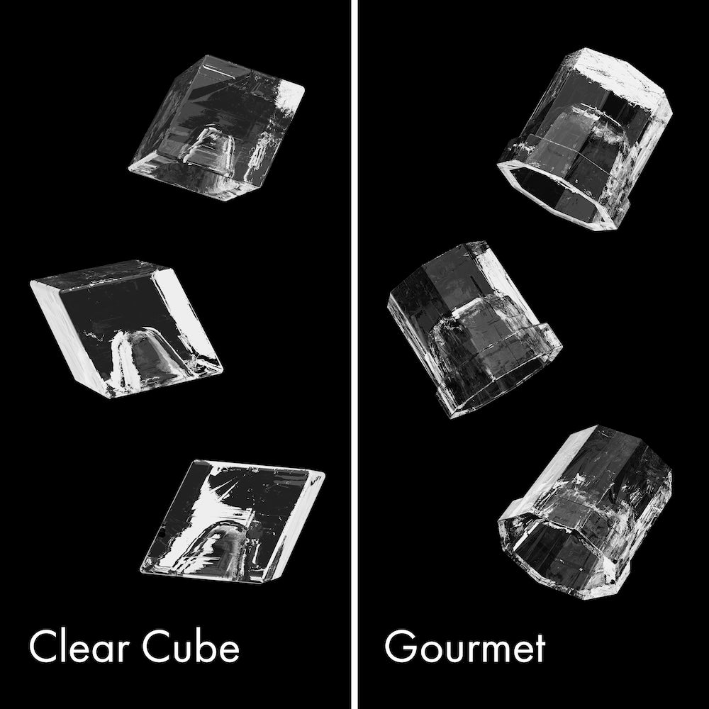 ZLINE Clear Cube (left) and Gourmet (right) ice cube comparison.