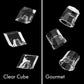 ZLINE Clear Cube Ice Cube (left) compared with Gourmet Ice Cube (right).