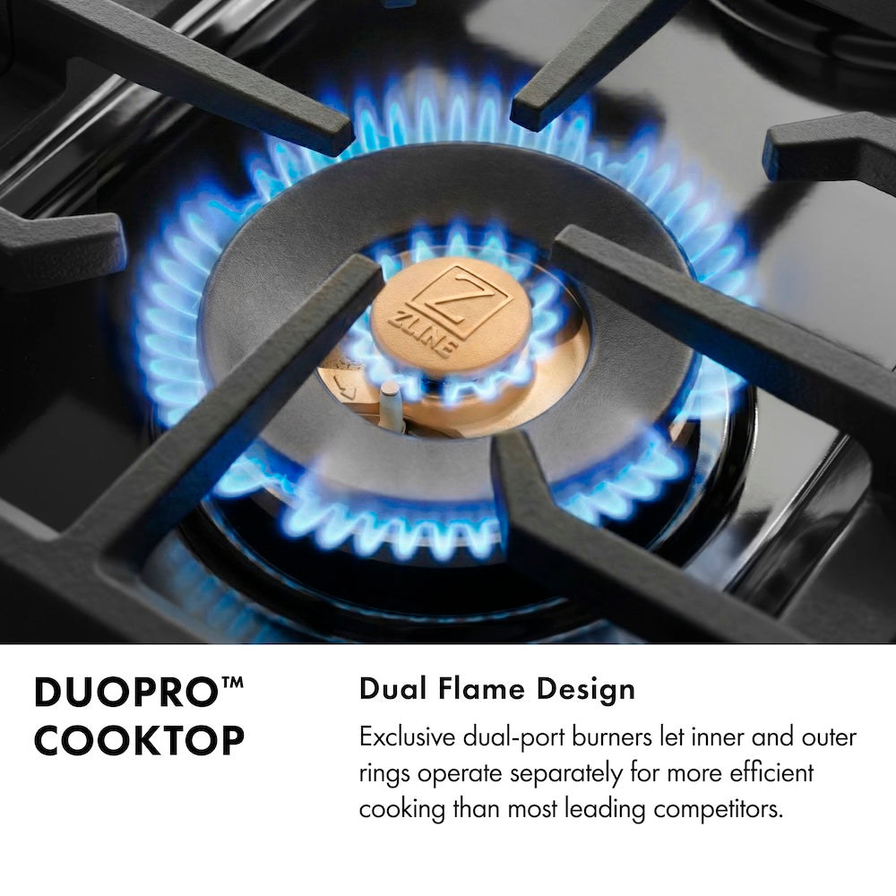 ZLINE Autograph Edition 36 in. 5.2 cu. ft. Classic Dual Fuel Range with 6 Burner DuoPro™ Cooktop and Electric Convection Oven in Black Stainless Steel and Champagne Bronze Accents, Open Box-Great Condition
