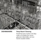 ZLINE Dishwasher Infographic. Image: Glass bottles being cleaned with jet spray nozzles. Text: Deep-reach cleaning. Powerful jet spray nozzles scrub deep inside to rid residue from narrow glassware, baby bottles, and your favorite reusable tumblers.