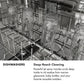 ZLINE Dishwasher Infographic. Image: Glass bottles being cleaned with jet spray nozzles. Text: Deep-reach cleaning. Powerful jet spray nozzles scrub deep inside to rid residue from narrow glassware, baby bottles, and your favorite reusable tumblers.