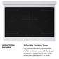 ZLINE Induction Ranges Infographic. Image: Above induction cooktop. Text: 5 Flexible Cooking Zones. Five induction burners accommodate multiple cookware sizes, with the largest designed to support stock pots, woks, skillets, and pans up to 11 in. wide.