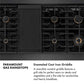 Paramount Gas Rangetops Infographic. Image: Cooktop with griddle. Text: Enameled Cast Iron Griddle. A reversible nonstick griddle features a grill side for perfect sears on steaks and vegetables and a flat side for sandwiches and hearty breakfasts.