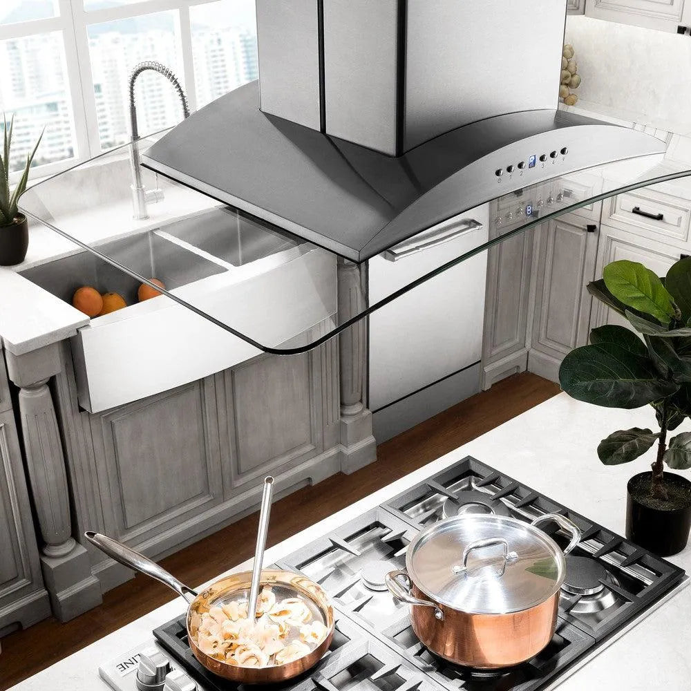 ZLINE Island Mount Range Hood in Stainless Steel with Built-in ZLINE CrownSound Bluetooth Speakers (GL9iCRN-BT) 