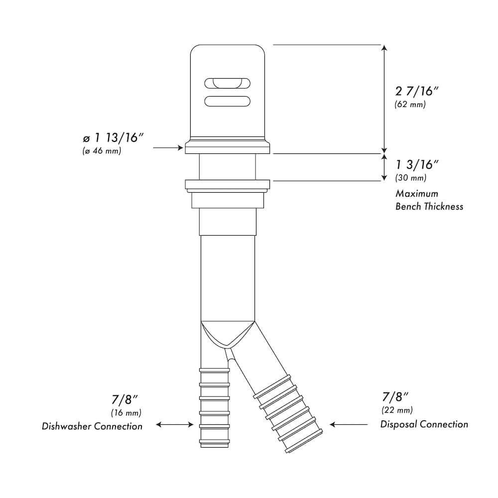 ZLINE Dishwasher Air Gap (AGM) dimensional diagram.