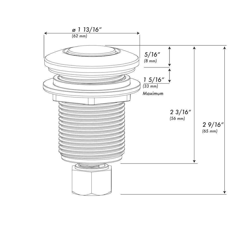 ZLINE Air Switch Button for Garbage Disposal (DBM) dimensional diagram.