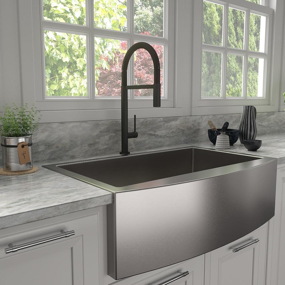 ZLINE Incline Kitchen Faucet with Color Options (INC-KF) Matte Black in a luxury kitchen.