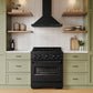 Custom kitchen with ZLINE Convertible Vent Wall Mount Range Hood in Black Stainless Steel (BSKBN) and white cabinets, front.
