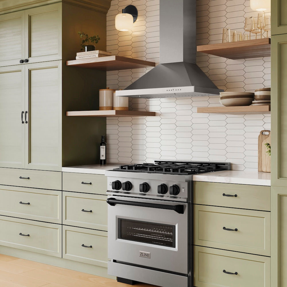 ZLINE Autograph Edition 30 in. 4.2 cu. ft. Classic Gas Range with 4 Burner Cooktop and Convection Gas Oven in Stainless Steel and Matte Black Accents, Open Box-Great Condition