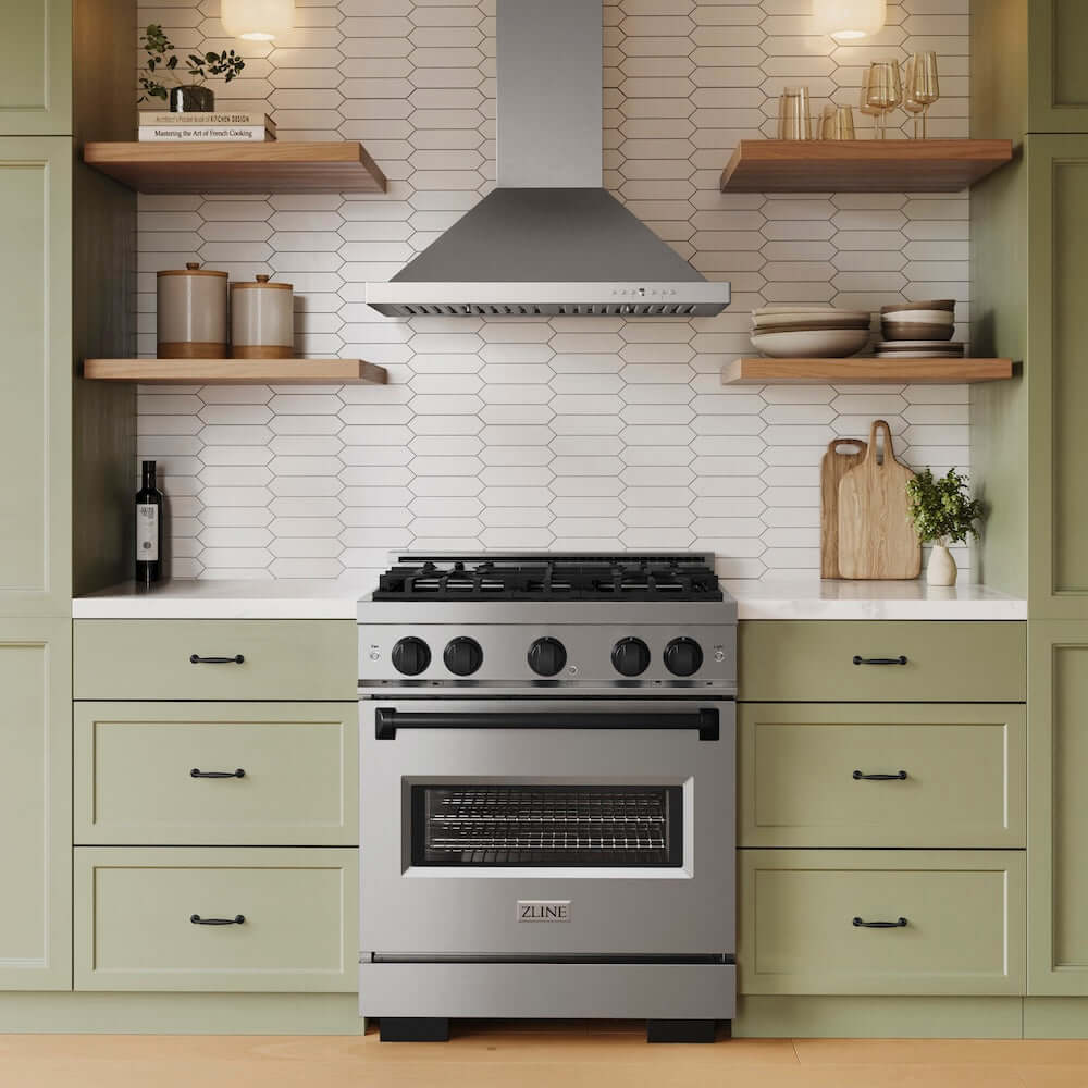ZLINE Autograph Edition 30 in. 4.2 cu. ft. Classic Gas Range with 4 Burner Cooktop and Convection Gas Oven in Stainless Steel and Matte Black Accents, Open Box-Good Condition