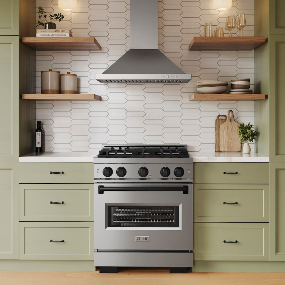 ZLINE Autograph Edition 30 in. 4.2 cu. ft. Classic Gas Range with 4 Burner Cooktop and Convection Gas Oven in Stainless Steel and Matte Black Accents, Open Box-Great Condition