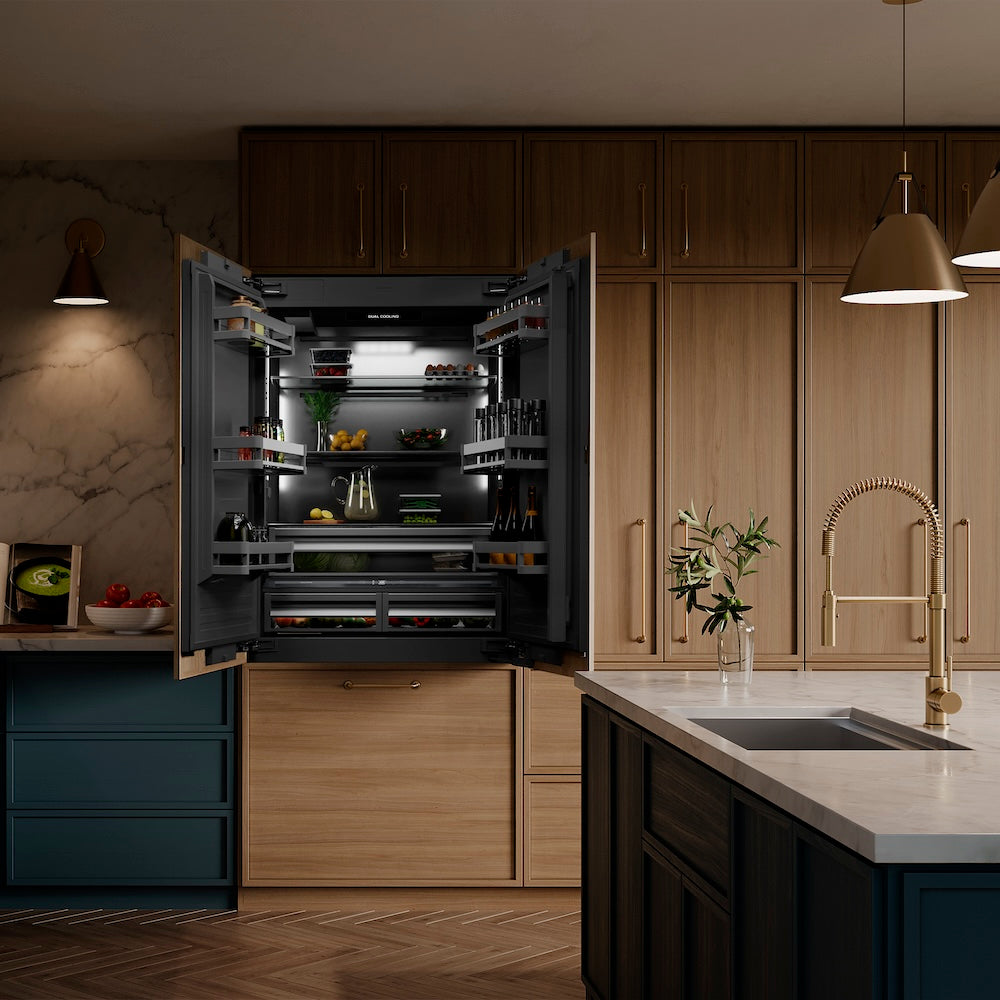 ZLINE 36 in. 19.6 cu. ft. Panel Ready French Door Built-In Bottom Freezer Refrigerator with Water Dispenser and Ice Maker with Graphite Gray Interior (GRBIV-36)