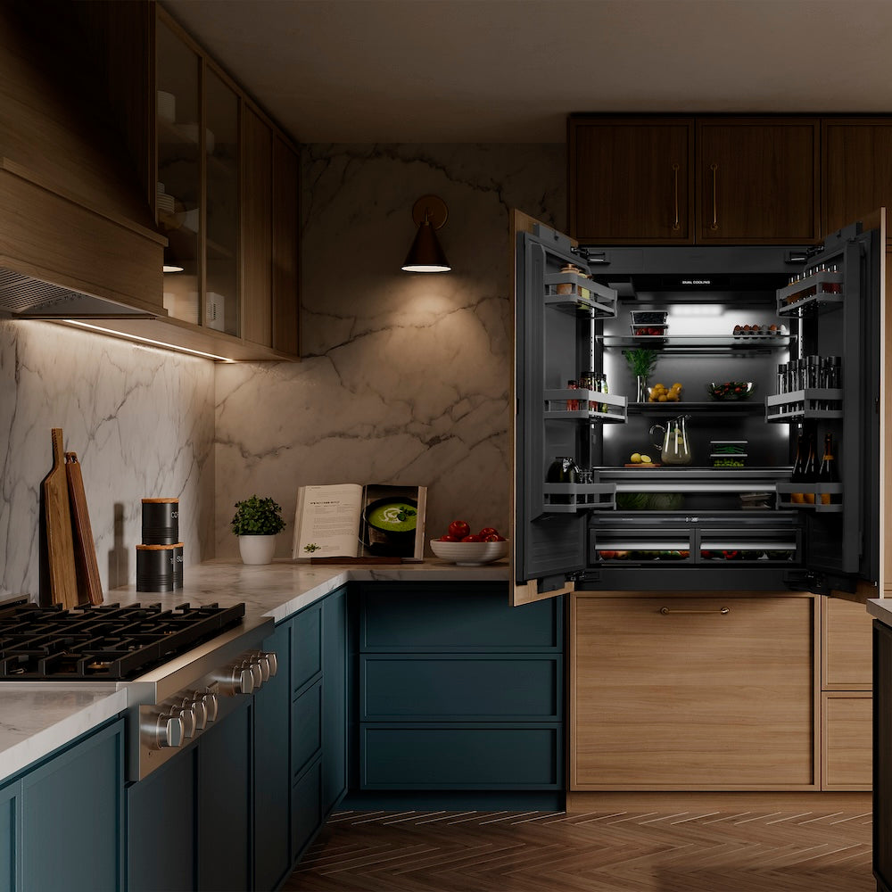 ZLINE 36 in. 19.6 cu. ft. Panel Ready French Door Built-In Bottom Freezer Refrigerator with Water Dispenser and Ice Maker with Graphite Gray Interior (GRBIV-36)