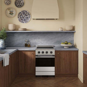ZLINE Autograph Edition 24 in. 3.2 cu. ft. Marino Induction Range with 3 Element Cooktop and Electric Convection Oven in Satin Stainless Steel with White Matte Door and Matte Black Accents (MINRSZ-WM-24-MB)