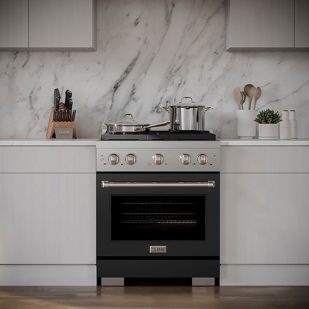 ZLINE 30 in. 4.2 cu. ft. Paramount Dual Fuel Range with 4 Burner DuoPro™ Cooktop and Electric Convection Oven with Black Matte Door (PSDR-BLM-30)