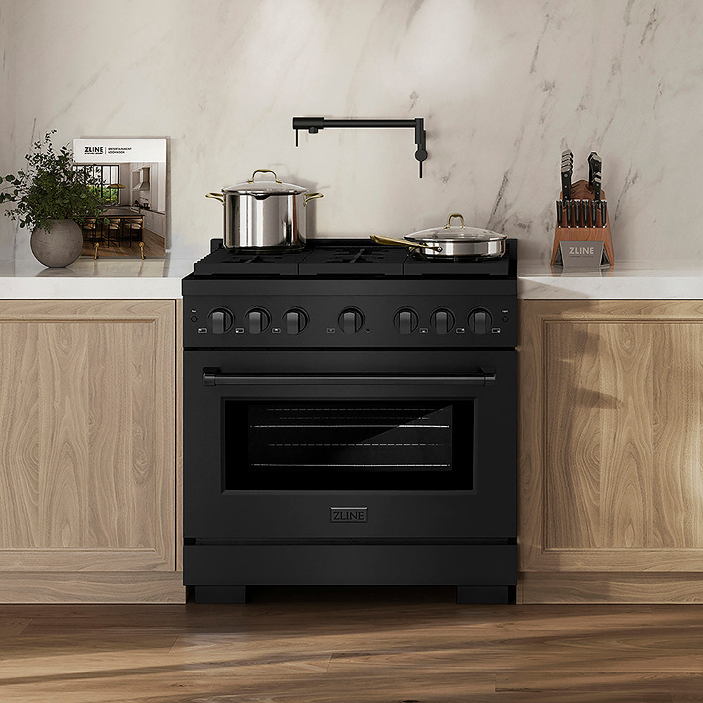 ZLINE 36 in. 5.2 cu. ft. Paramount Gas Range with 6 Burner DuoPro™ Cooktop and Convection Gas Oven in Black Stainless Steel, Open Box-Good Condition