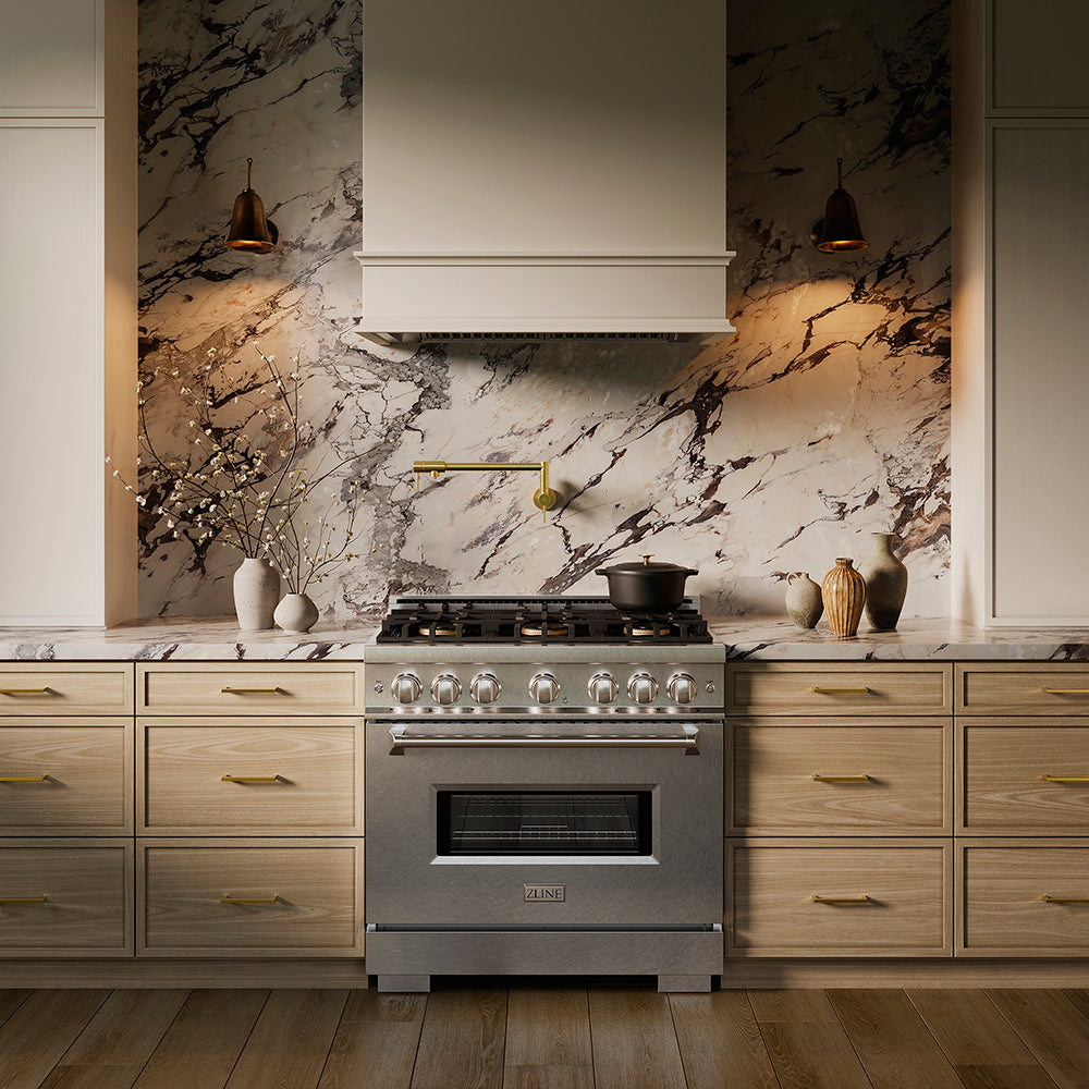 ZLINE 36 in. 5.2 cu. ft. Classic Dual Fuel Range with 6 Burner DuoPro™ Cooktop and Electric Convection Oven in Satin Stainless Steel, Open Box-Great Condition