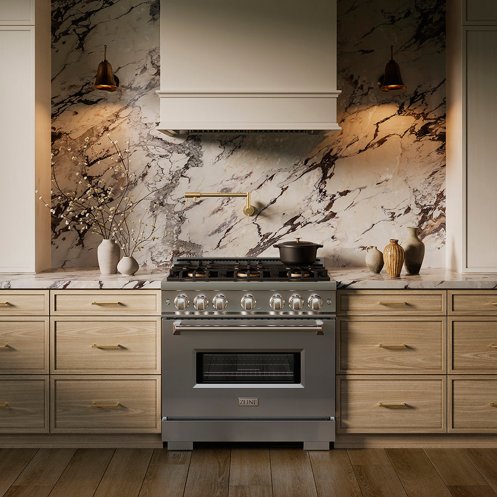 ZLINE 36 in. 5.2 cu. ft. Classic Gas Range with 6 Burner DuoPro™ Cooktop and Convection Gas Oven in Stainless Steel, Open Box-Great Condition