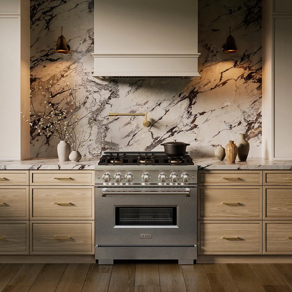 ZLINE 36 in. 5.2 cu. ft. Classic Gas Range with 6 Burner DuoPro™ Cooktop and Convection Gas Oven in Satin Stainless Steel, Open Box-Good Condition