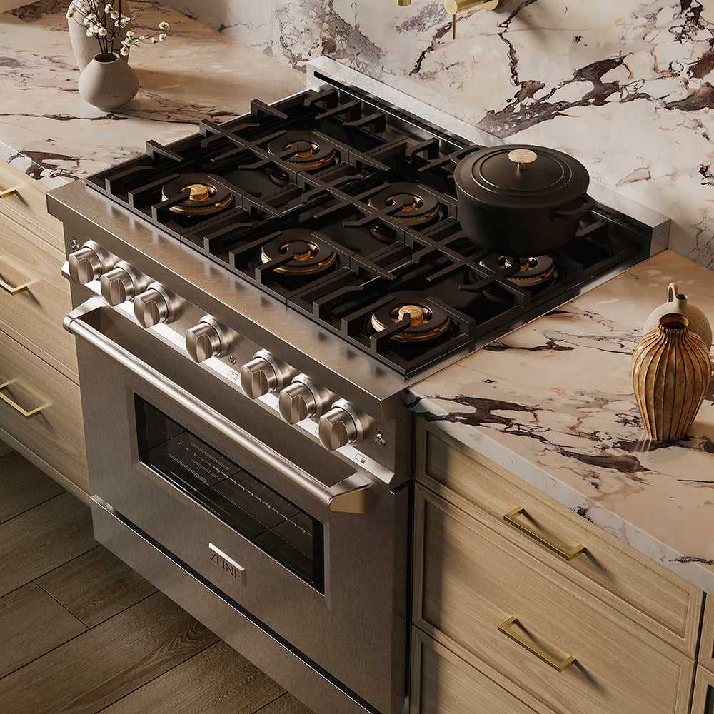 ZLINE 36 in. 5.2 cu. ft. Classic Gas Range with 6 Burner DuoPro™ Cooktop and Convection Gas Oven in Satin Stainless Steel, Open Box-Great Condition